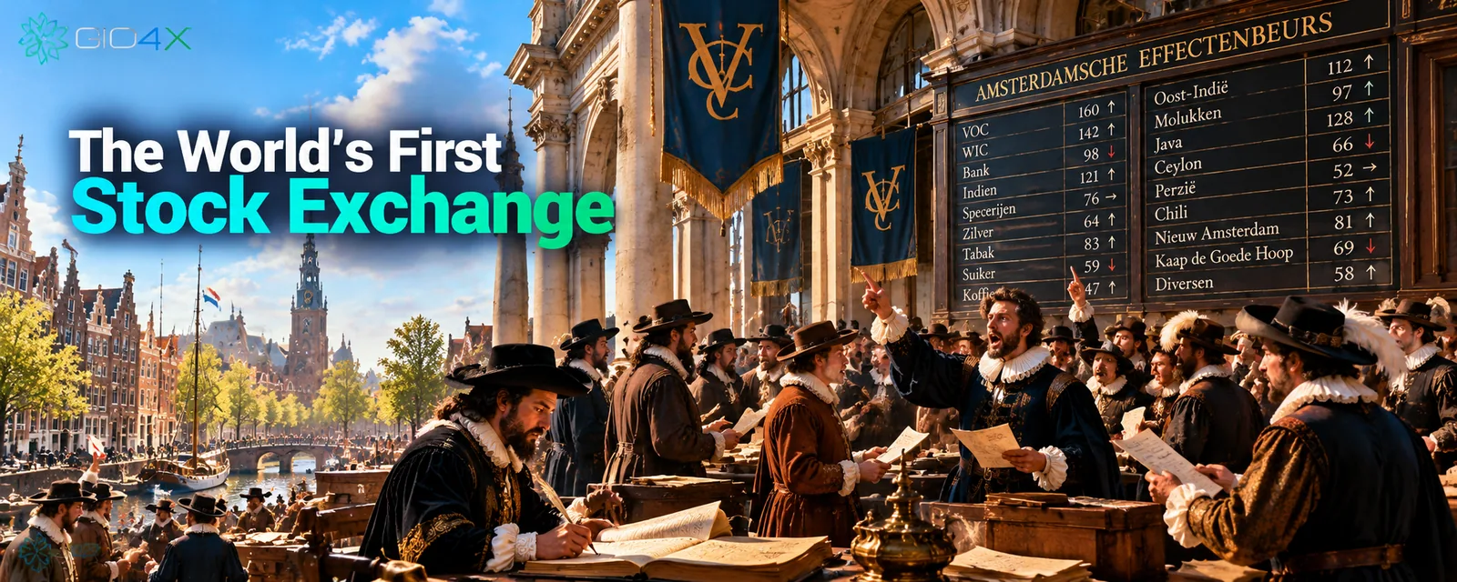 Traders under the price boards of the Amsterdam exchange