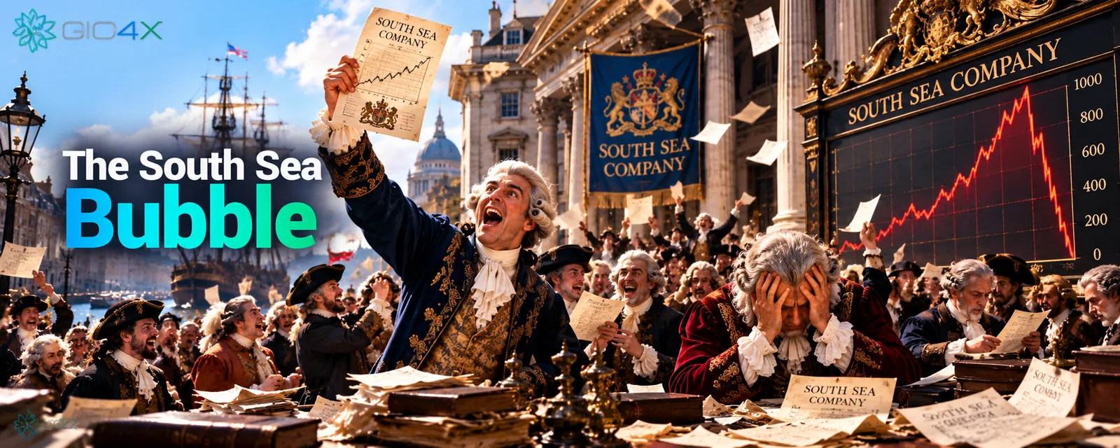 A crowd outside the South Sea Company as its share price collapses