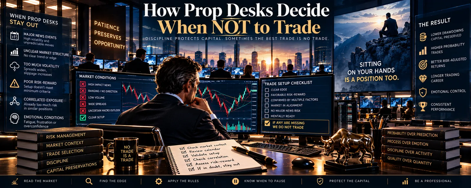 A trader looking at a checklist that ends: if any are missing, we do not trade