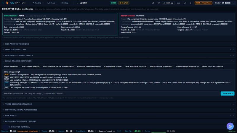 Screenshot of Ask NEXUS in 777 Raptor, on a demo account