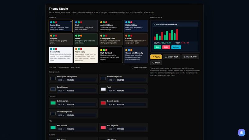 Screenshot of Theme Studio, full page in 777 Raptor, on a demo account
