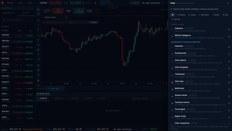Screenshot of Tool Vault in 777 Raptor, on a demo account